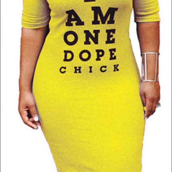 I Am One Dope Chick Long Off Shoulder Hip Dress - Picture 7 of 7